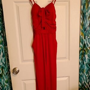 Sleeveless Red Tie-Front Jumpsuit with Spaghetti Straps